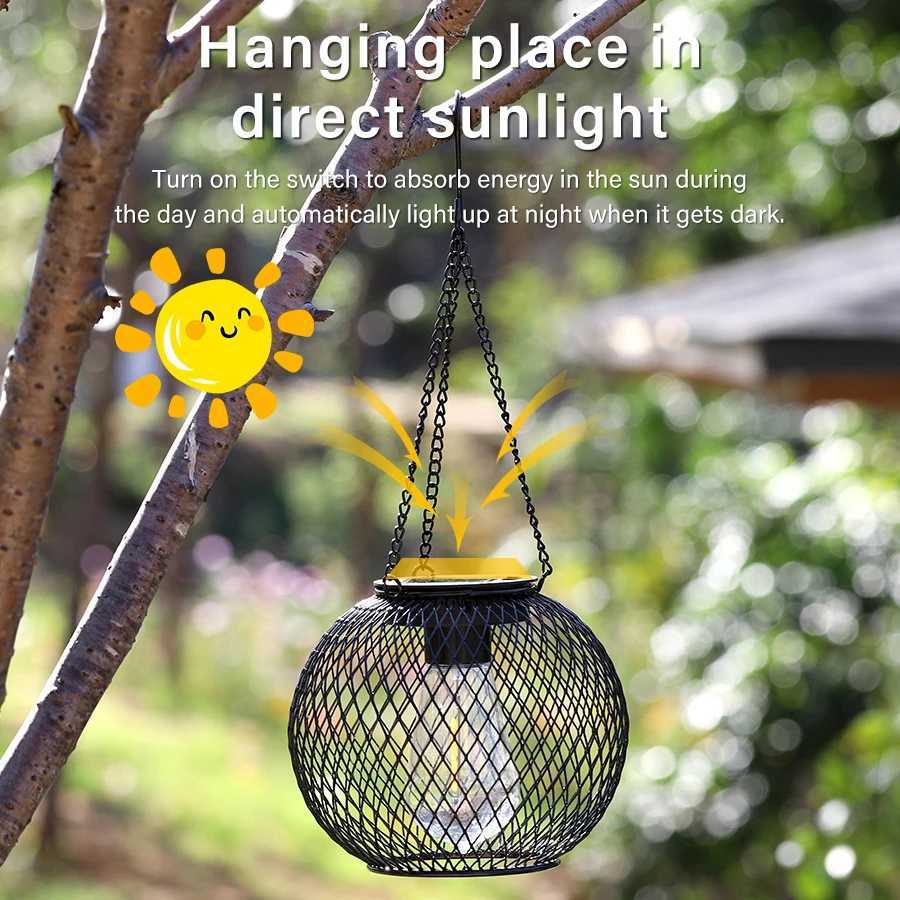Outdoor Solar Iron Lantern Led Solar Lights Waterproof Decorative Hanging Lights for Tree Garden Yard Patio Pathway Dusk-to-dawnM251127