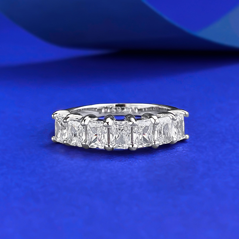 Brand Ins Top Sell Luxury Jewelry Real 100% 925 Sterling Silver Square Radiant White Lab Moissanite Diamond Eternity Stack OL Designer Women Wedding B