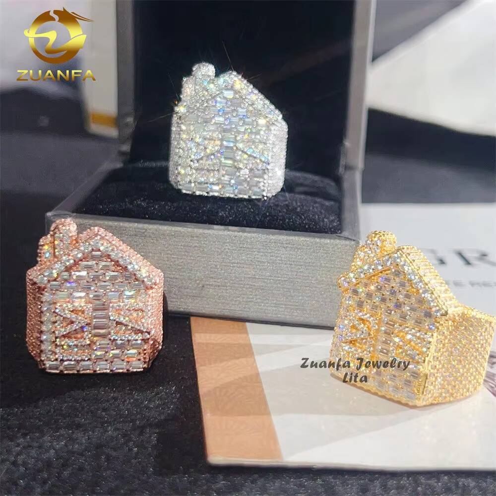 Custom Made House Ring Pass Diamond Tester 925 Sterling Silver Baguette Hip Hop Moissanite Rings
