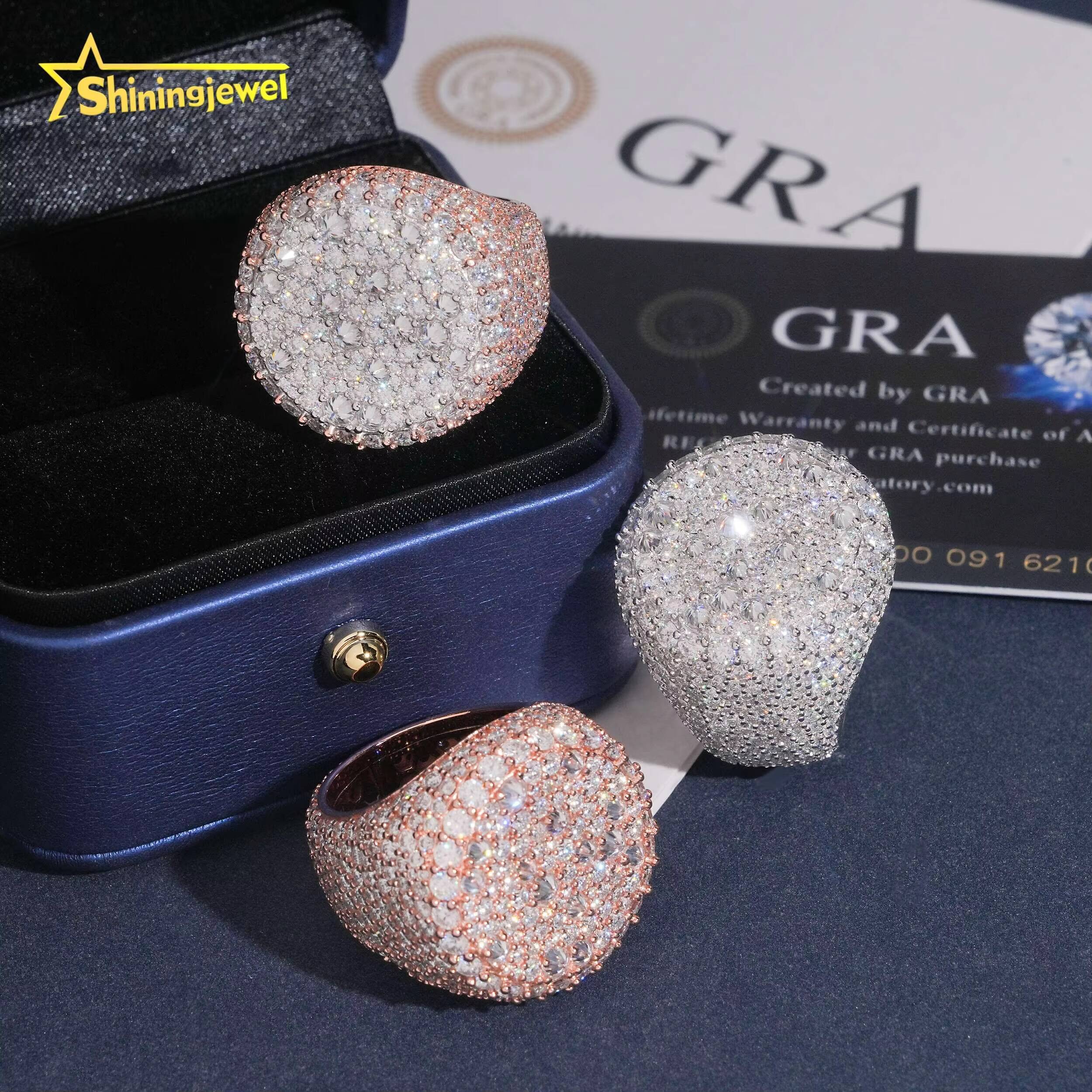 New Arrival Reverse Setting Moissanite Diamond Hip Hop Ring Iced Out Ring 925 Silver Moissanite Ring for Men