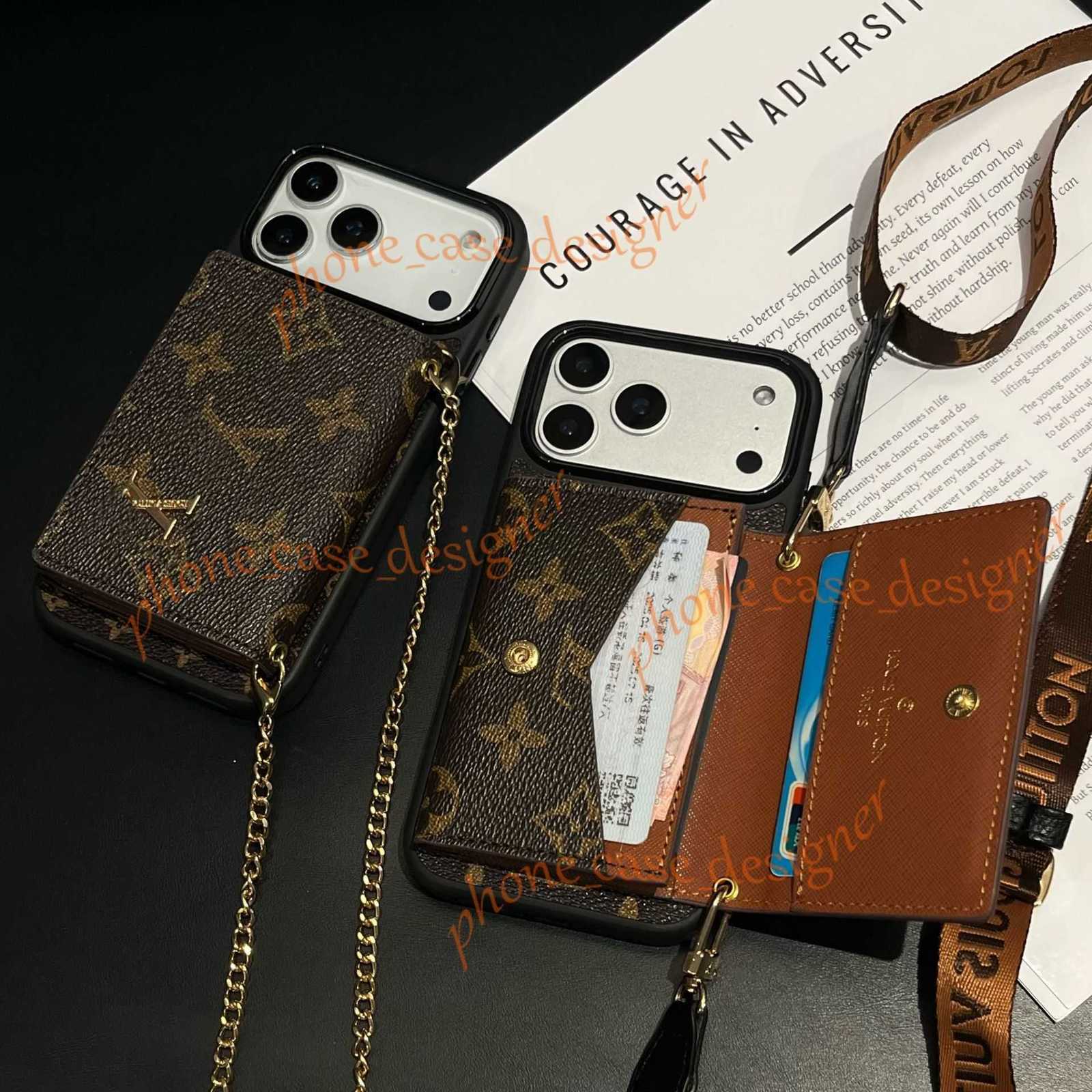 Designer Phone Cases for iPhone 17 Pro max air 16 Pro max case 15 Pro 14 13 12 11 Compatible with iPhone Trendy Brand Monogram Crossbody Coin Card Holder back shell