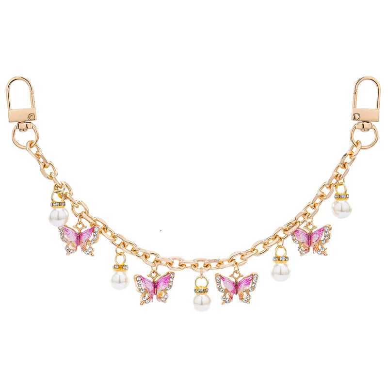HOLIN Pink Butterfly Purse Chain Charm 26CM Gold Chain Bag Keychains Luxury Colgantes Para Bolsas Decorativos Tasche CharmsT251127