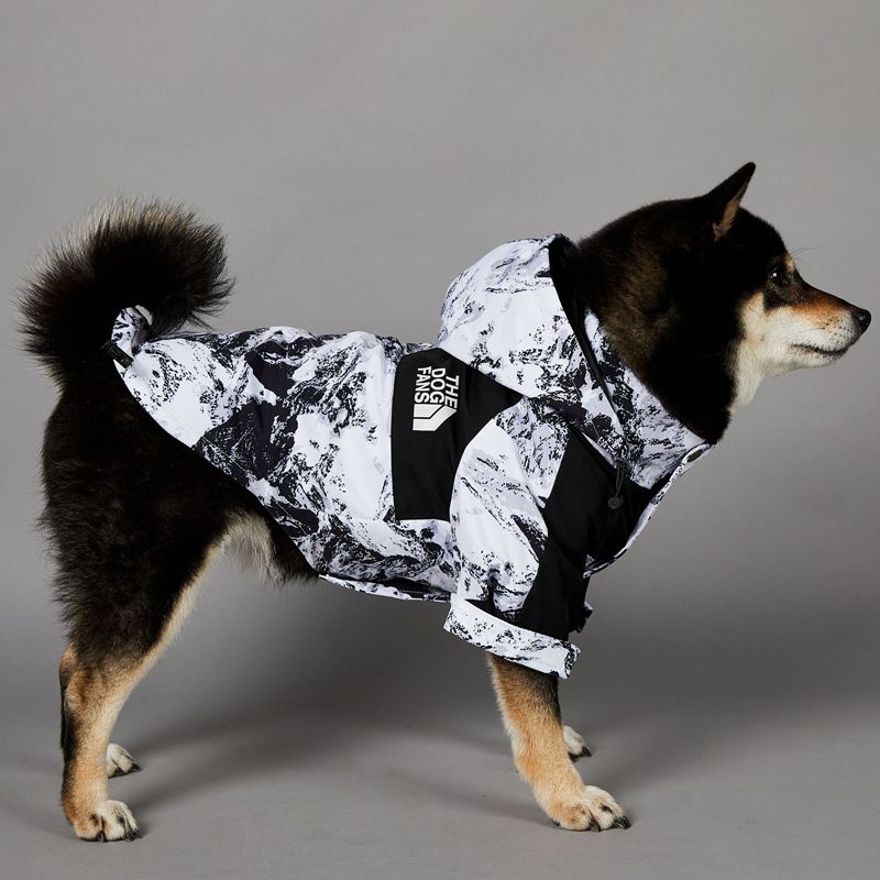THE DOG FANS Dog Winter Coat, Waterproof Dog Hooded Jacket, Windproof Black White Snow Mountain Color Scheme Coat with Leash Hole for Small Medium Lar