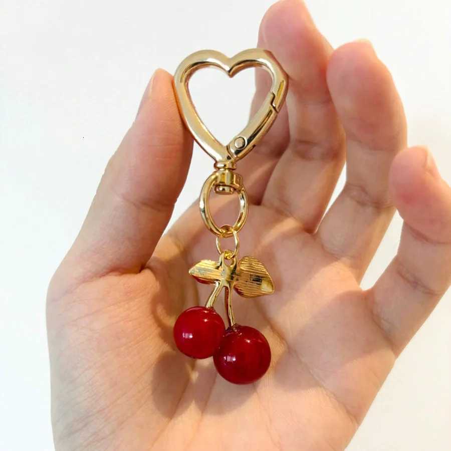 DIY Cherry Blossom Bag Charm Womens Accessory Keychain with Heart-Shaped Design Handmade Hair Accessories Cherry Leaf PendantT251127