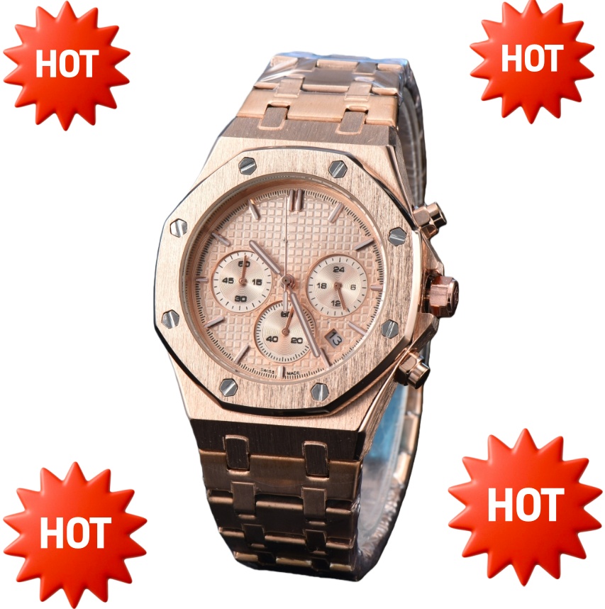 NEW men Top luxury APity Quartz Movement 6 needles ROYALOAKity Watches Sports women high quality Chronograph Watch Circle Stainless steel wristwatch #82