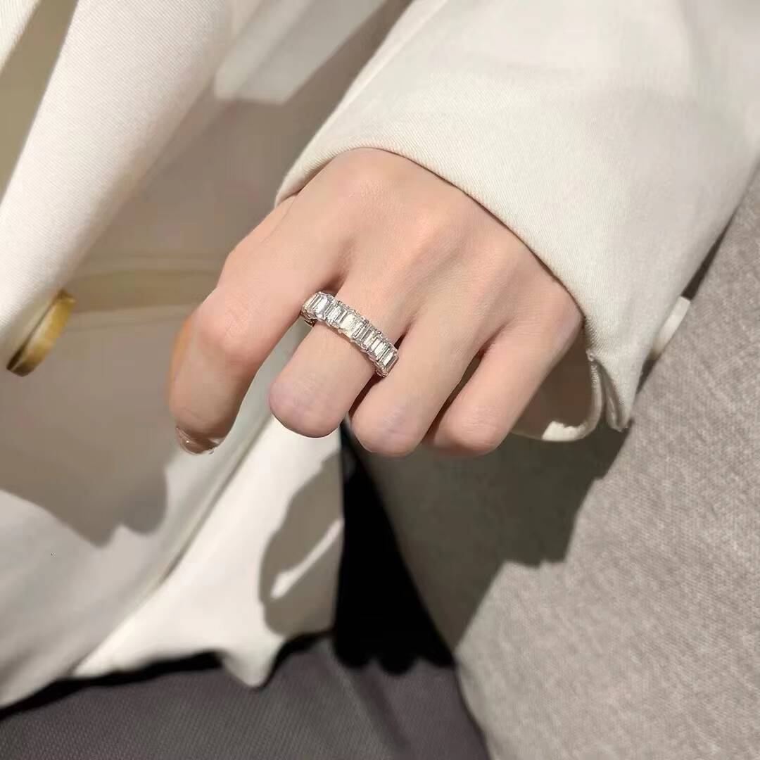 ANSTER PT950 Platinum White Emerald Cut 35mm Shape Lab Diamond 03CT for One Piece DE VS1 Eternity Ring HPHT Ring Tennis Ring