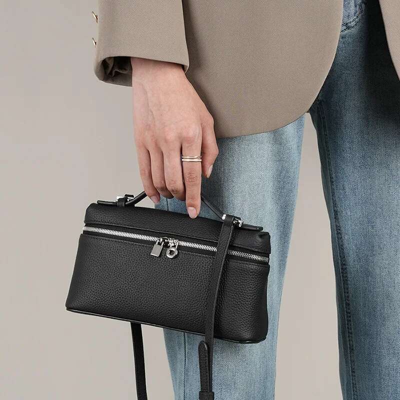 Head Layer Cowhide Lunch Genuine Leather Women's Same Style Hand-Held Box Bag, Crossbody Small Bag