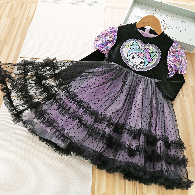 DISNEY Kids designer clothes girls' baby Crayon Lovelita princess dress children's long-sleeved dark puffy dress baby autumn clothing cool C