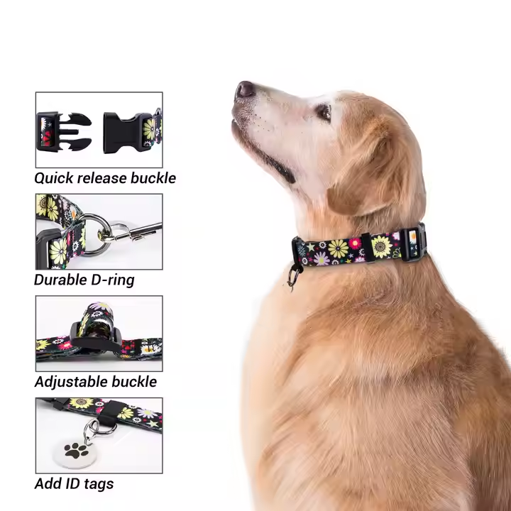 Factory Wholesale Luxury Puppy Collar Green and ECO Three Size Adjustable Pet Dog Collar Colourful Flower Printed Collars | Durable Polyester Dog Coll