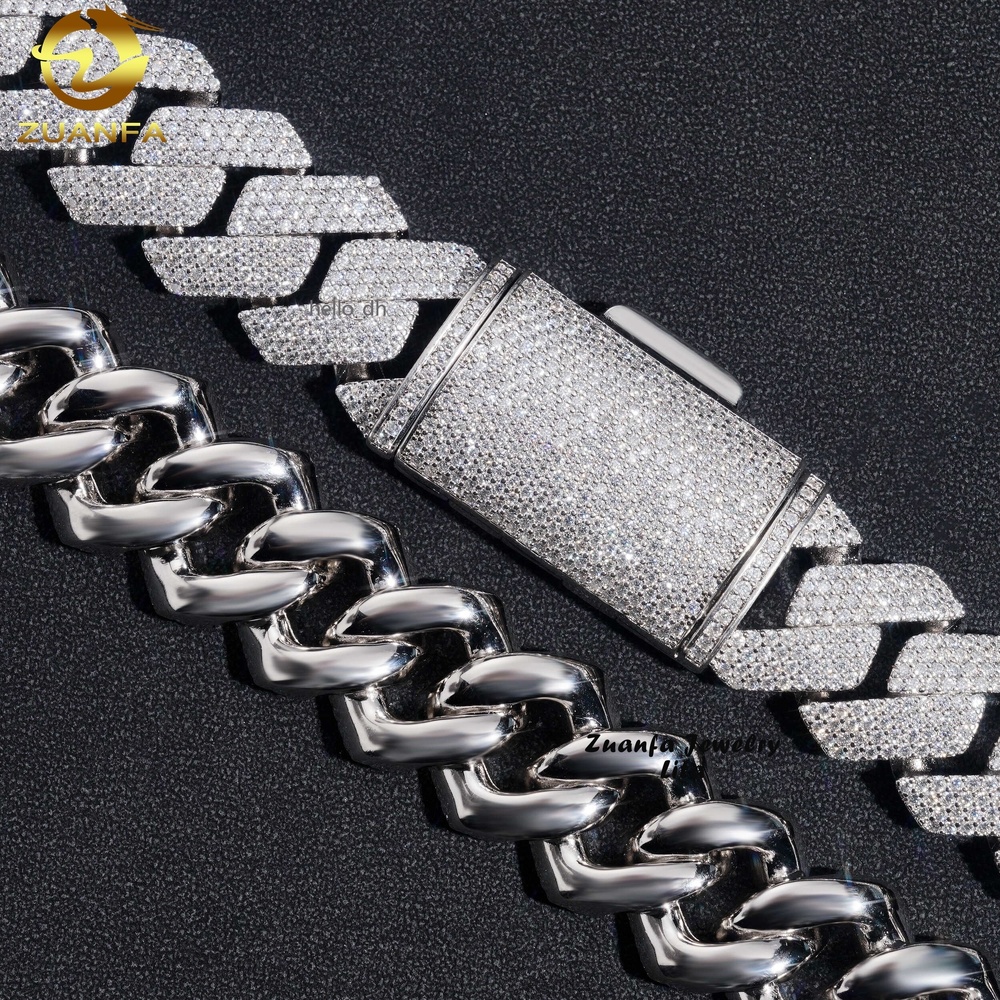 Buss Down Big Heavy 22mm 4 Rows Diamond Iced Out Hip Hop Silver Moissanite Miami Cuban Link Chain