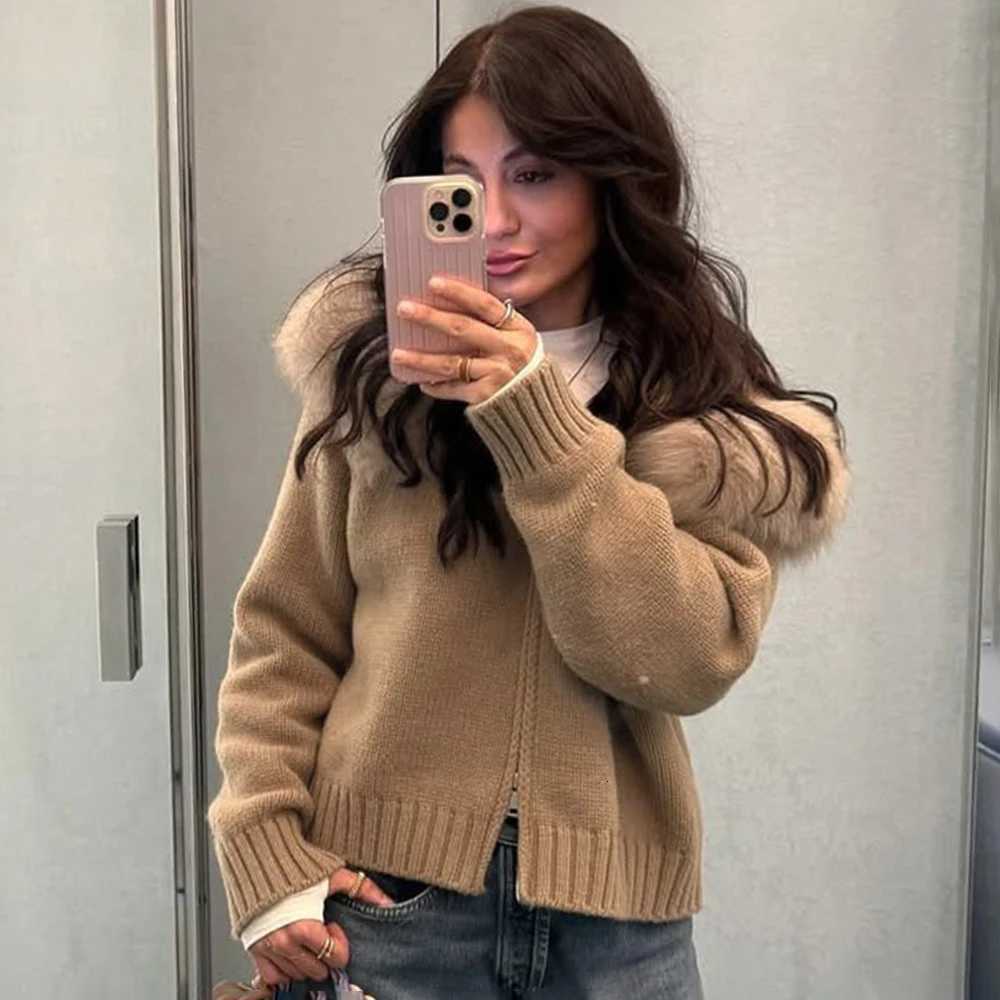 Talenza Winter Female Sweater Hoodie Cardigan Fluffy Zipper Patchwork Long Sleeve Ribbed Solid Knit jacket Coat Womens CardiganXJ251127