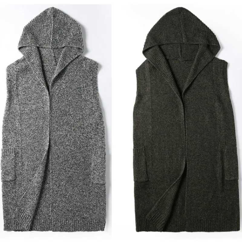 New Autumn Open Stitch Sweaters Fashion 2023 Women Casual thicken Sleeveless Waistcoat Ladies Hooded Long Knitted Cardigan WomenT251128