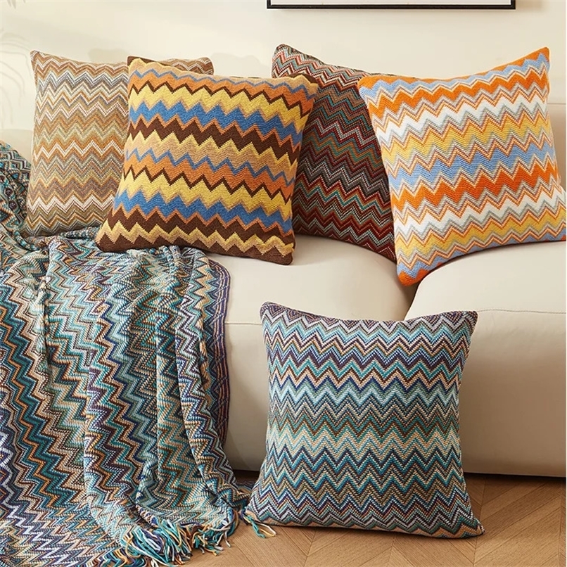 Blanket Knitted Cushion Cover Soft Orange Green Flocking Pillow Case 45cm*45cm for Home Decoration Living Room Bed Room 250428