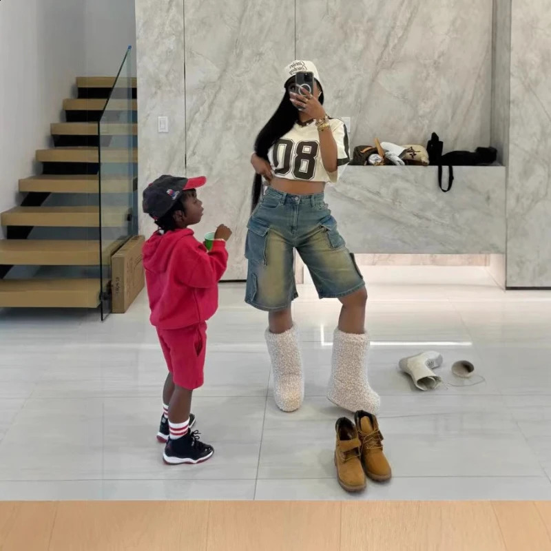 Denim pants womens shorts ultra-thin mom jeans high waist straight Trousers Y2k streetwear patchwork pockets casual punk 250427