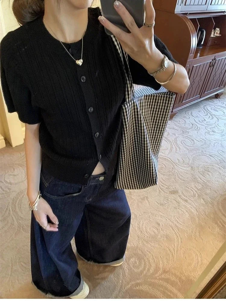 Womens Deep Blue Loose Wide Leg Jeans Street Cool Girls High Waist Pocket Pants Womens Casual Straight Denim Trousers 250422