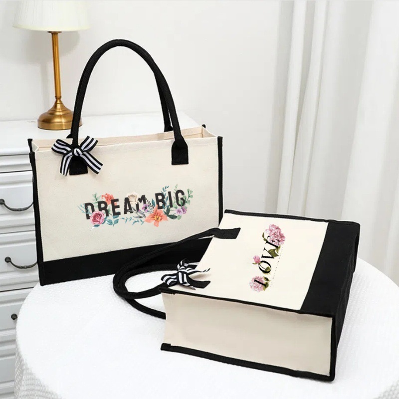Fashionable Printed Tote Bag Set for Women Large Waterproof Canvas Shopping Bag 250701