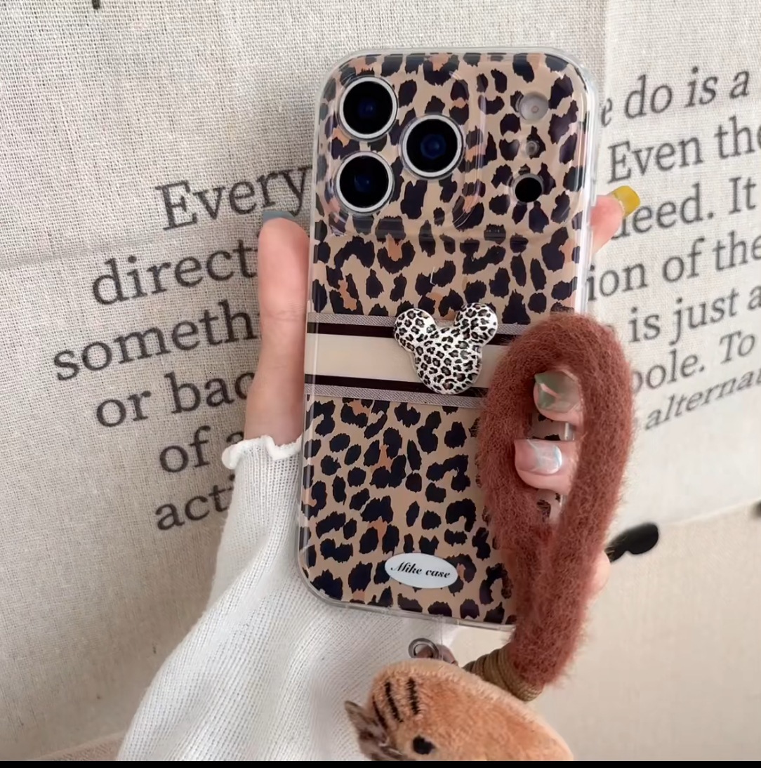 Leopard Print Bow Phone Case iPhone 17 Pro Max Compatible with Apple 16/15 Doll Lanyard Protective Case