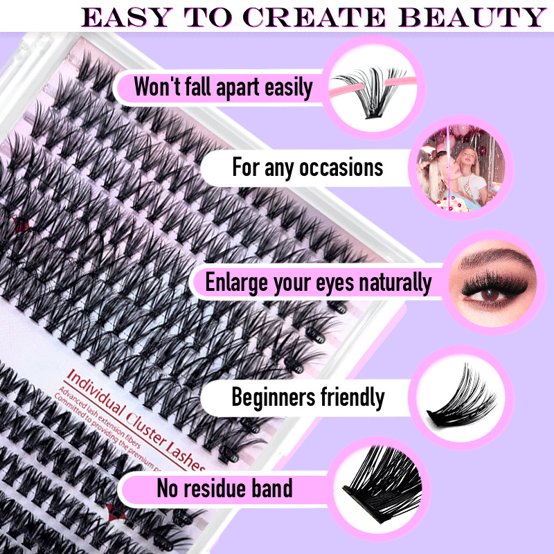 Professional Lash Extension Kit DIY 300 Clusters Mixed Length Fluffy False Eyelashes with Glue Precision Tweezers Salon Quality at Home Waterproof Lon