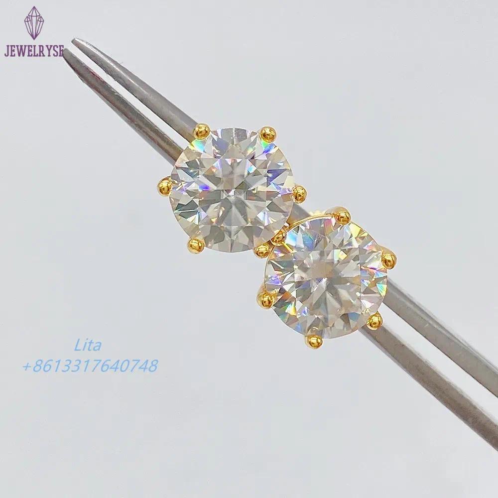 Pass Diamond Tester Classic 6 Prong 925 Sterling Silver Moissanite Screw Back Stud Earrings