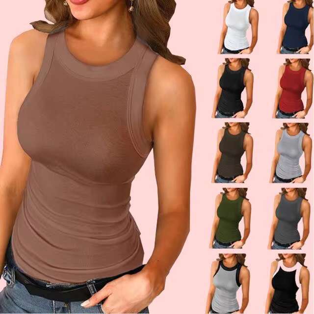 DHEssentials Sleeveless Women's Tank Tops Basic Casual Camisole Shirt Slim Knit Fiess Unisex Daily Use Zipper