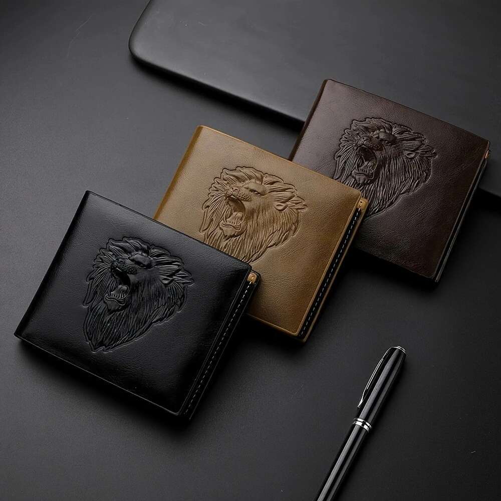 Pc Lion D Emed Pattern Wallet Business PU Leather Coin Credit Card Bag for Men s Xmas Gift designer wallet