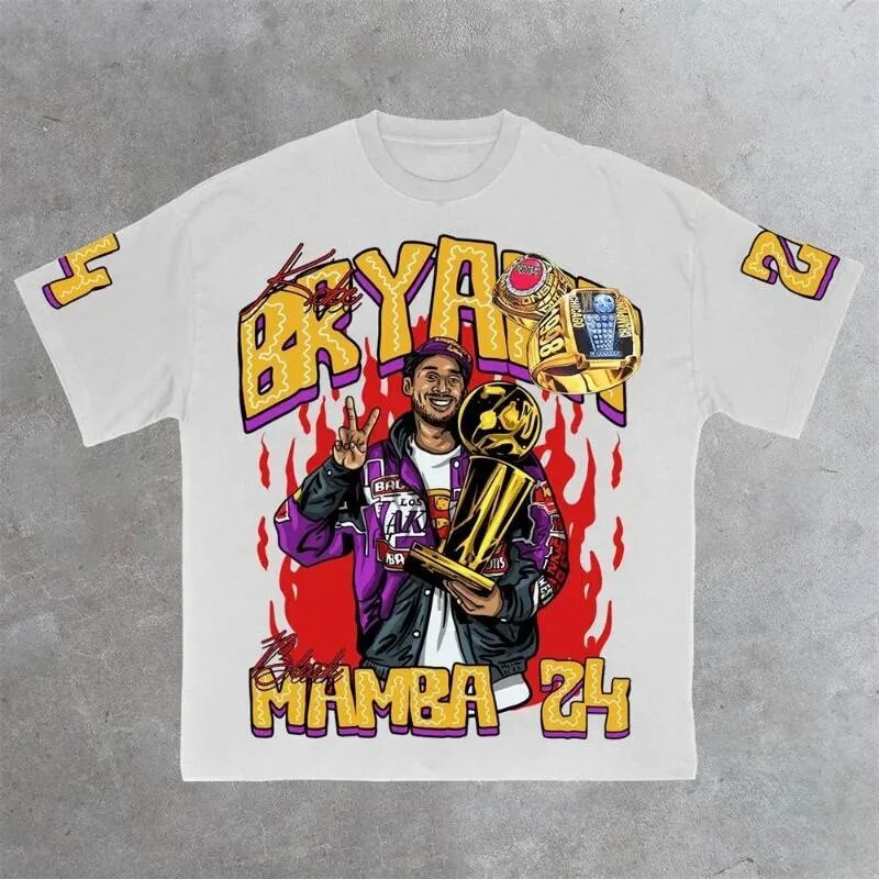 Y2K T Shirt Mens Hip Hop Graphic Print NO.24 Championship Casual Basketball Short Sleeved T-shirt 2025 New Gothic Oversized Tops