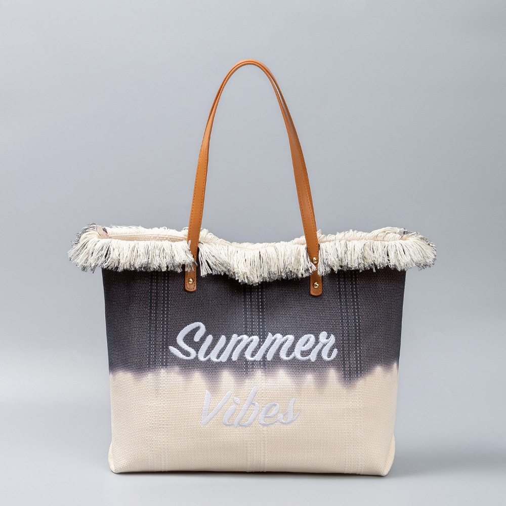 Summer New Arrival Embroidered Canvas Tote Bag with Fringe & Magnetic Closure - Beach Crossbody, Commuter Shoulder Bag, Free Shipping