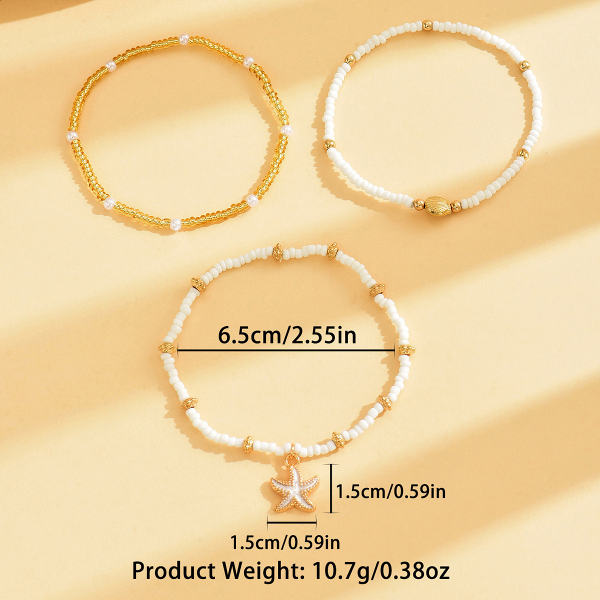 New Summer Bohemian Style Drip Oil Sea Star Shell Rice Bead Foot Chain Three Piece Set