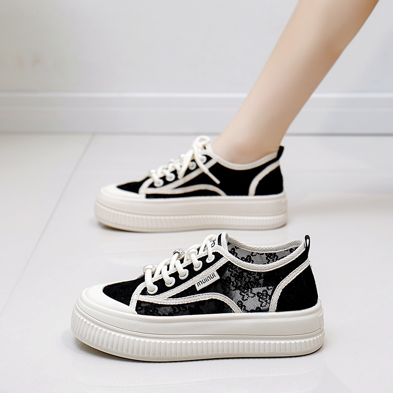Free shipping designer 2025 Summer internet-famous breathable white sneakers, women's net shoes, versatile thick-soled lace thin casual shoes