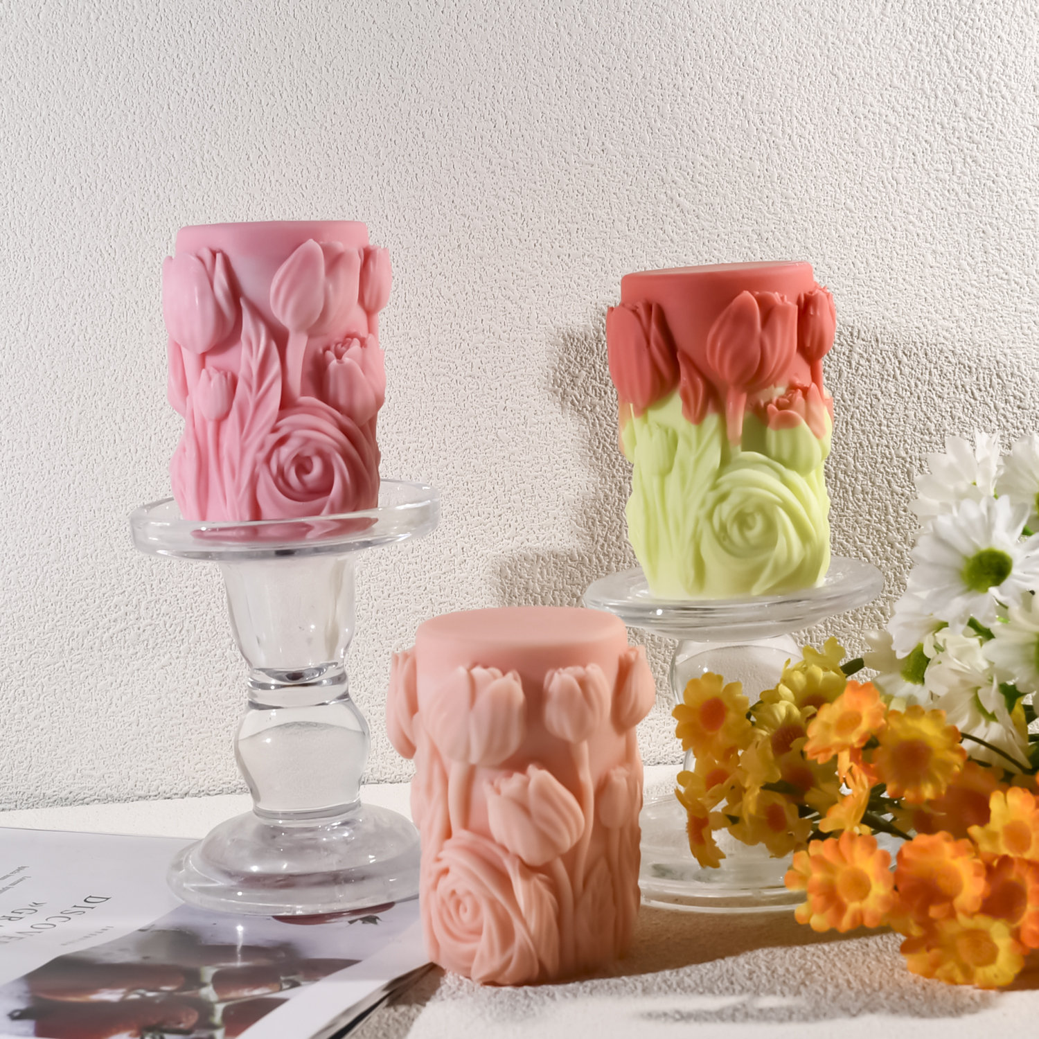 Tulip Cylinder Candle Silicone Mold Diy Scented Candle Plaster Handmade Soap Mold Home Decoration Decoration