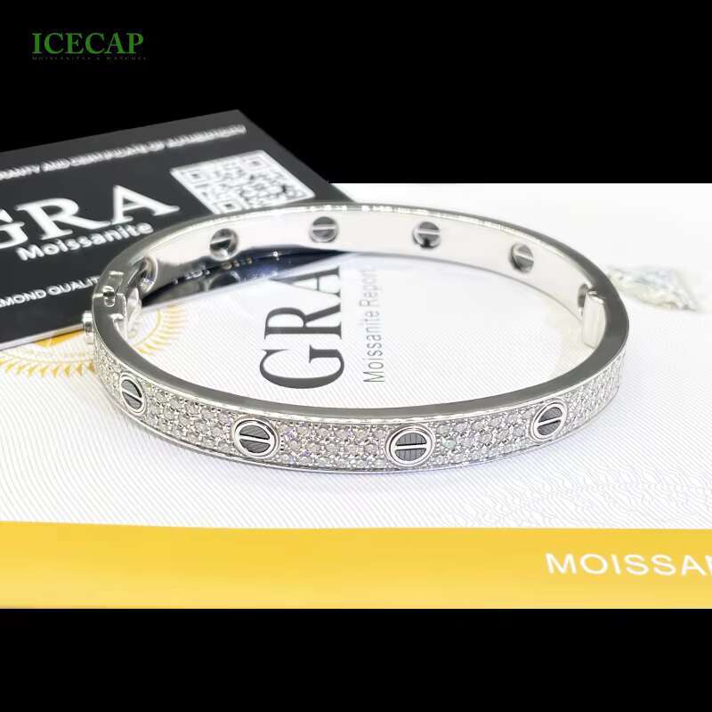Custom VVS Moissanite Diamond Thin Nail Bangle Bracelet 925 Silver White Gold Plated Bracelet Fine Jewelry Charm Bracelet Women