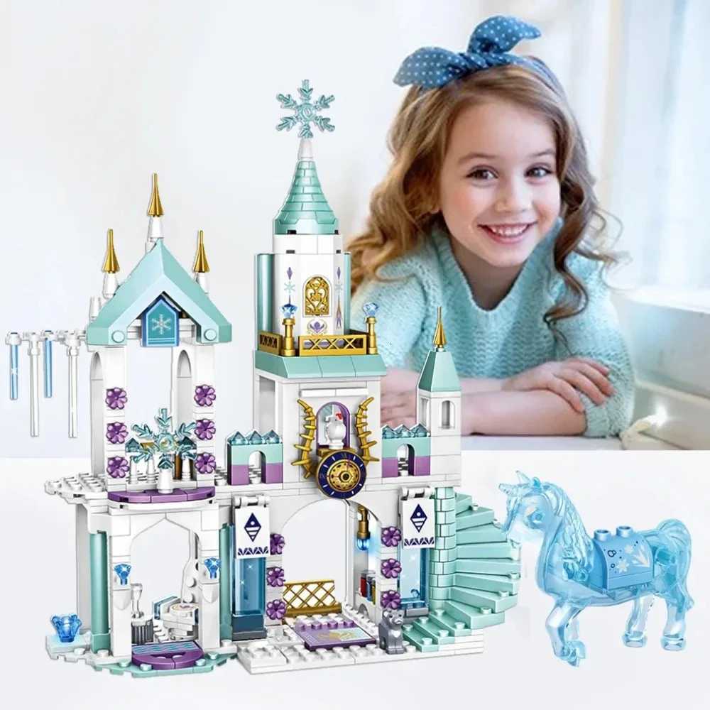 350pcs Ice Queen Castle Building Blocks Set Princess Elsa Frozen Castle Toy for Kids - Snowflake Design Creative Play Y251128