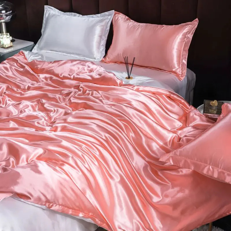 ice silk bedding set with satin down duvet cover including pillowcase high-end home textiles solid color bedding 250423