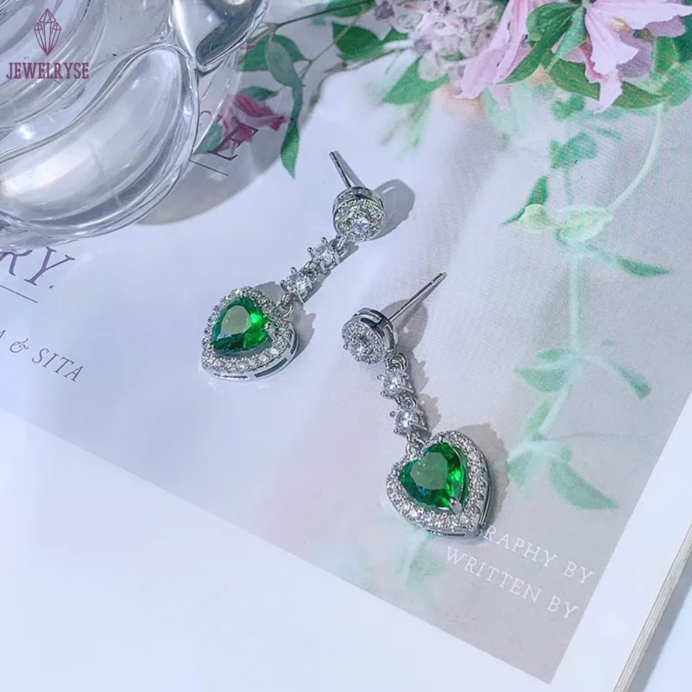 Dangle Earrings Sparkling Luxury Jewelry Heart Shape Emerlad CZ Diamond Gemstones Handmade Party Women Wedding Drop Earring For Lover Gift