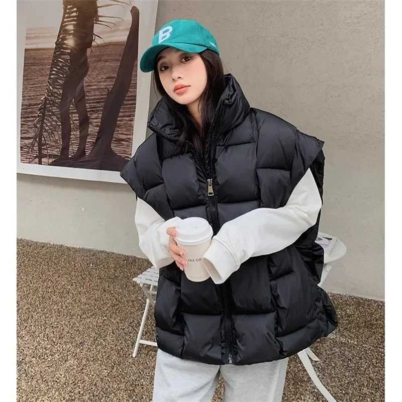2025 New Korean Winter Jackets Fashion Padded Vests Sleeveless Womens Vest Warm Coat Oversize Outwear Puffer Loose OutwearT251128