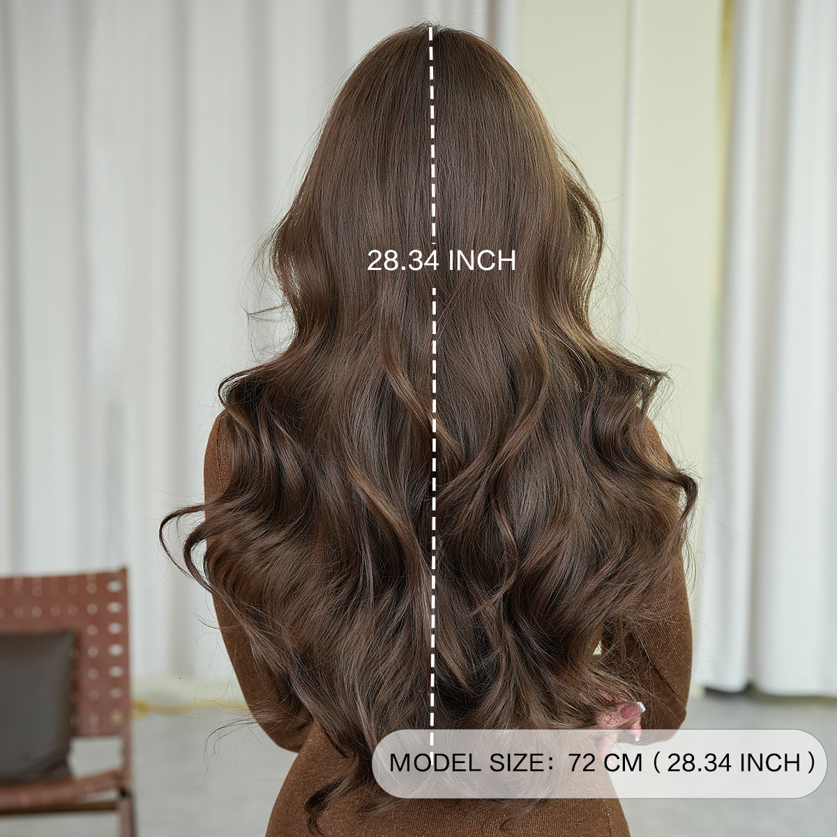 brown Honey wig for women with big waves long curly hair neat bangs fluffy whole top natural simulated hair full head cover