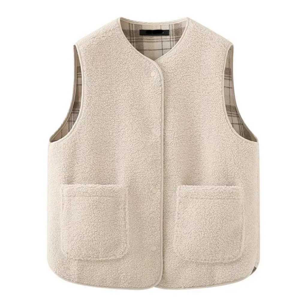 High Quality Double-Sided Lamb Wool Waistcoat Winter Plush Sleeveless Vest Warm Jacket Korean Style Coat For Women Chaleco LanaT251128