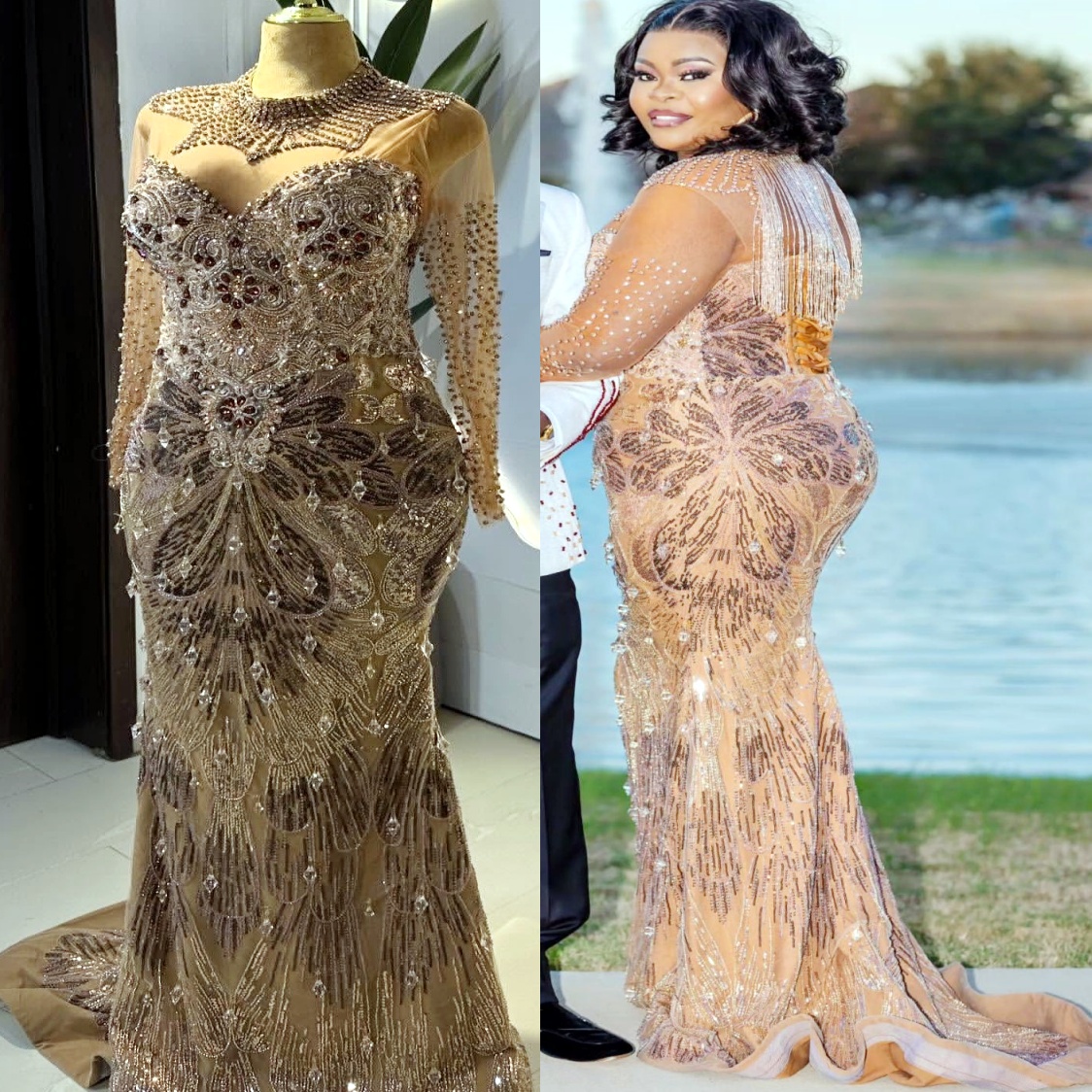 Aso Ebi Champagne Mermaid Prom Dresses 2026 Rhinestones Illusion Evening Formal Party Second Birthday Engagement Gowns Plus Size Dress For Special Occ