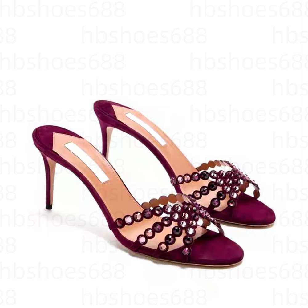 Luxury rhinestone high-heeled slippers slides mules Top quality Women's stiletto heel sandals Fashion designer slippers factory footwear size 35-43 with box