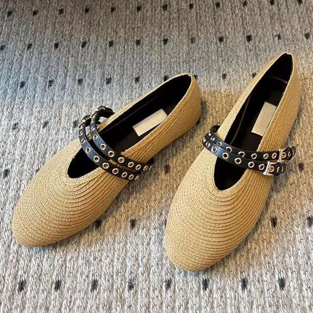 Real leather hollow flat Mary Jane women's shallow mouth one button ballet shoes, single shoes 2025 autumn trend new item