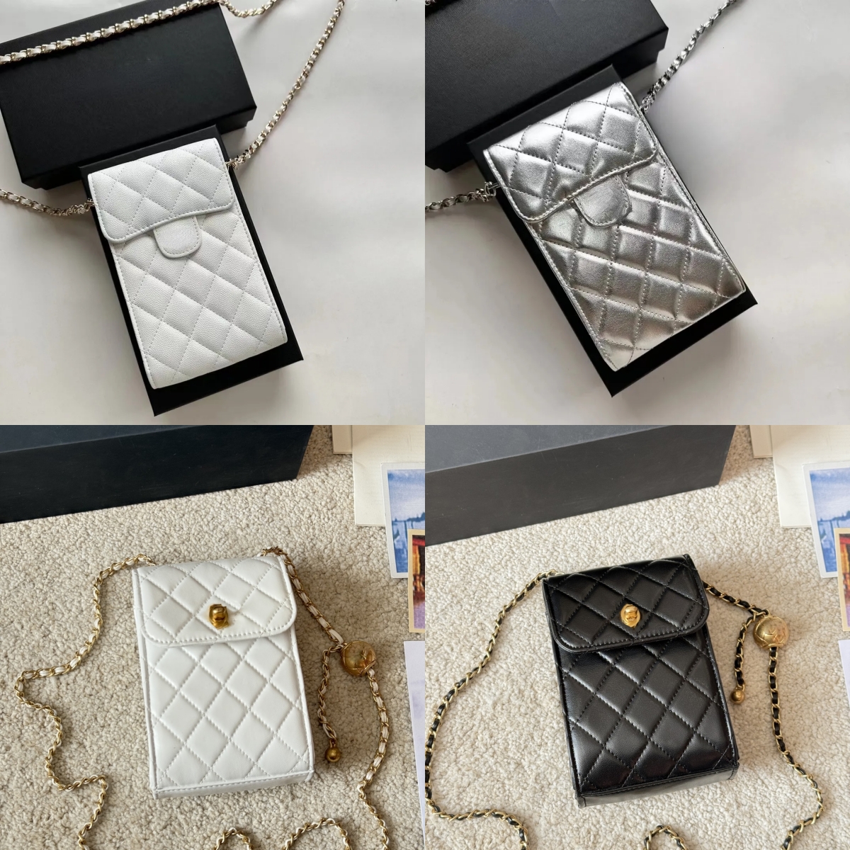 Genuine Leather Mini Cellphone Bags Luxury Designer Phone Bag With Chain Belt Girls Plaid Shoulder Bags Fashion Small Cow Skin Crossbody Bag Phone Pocket