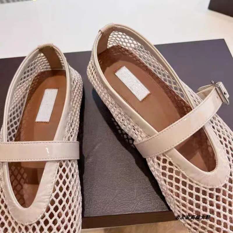 2025 New Flat Bottomed Hollowed Out Fishing Net For Ballet Dance, Mary Jane Single Shoes