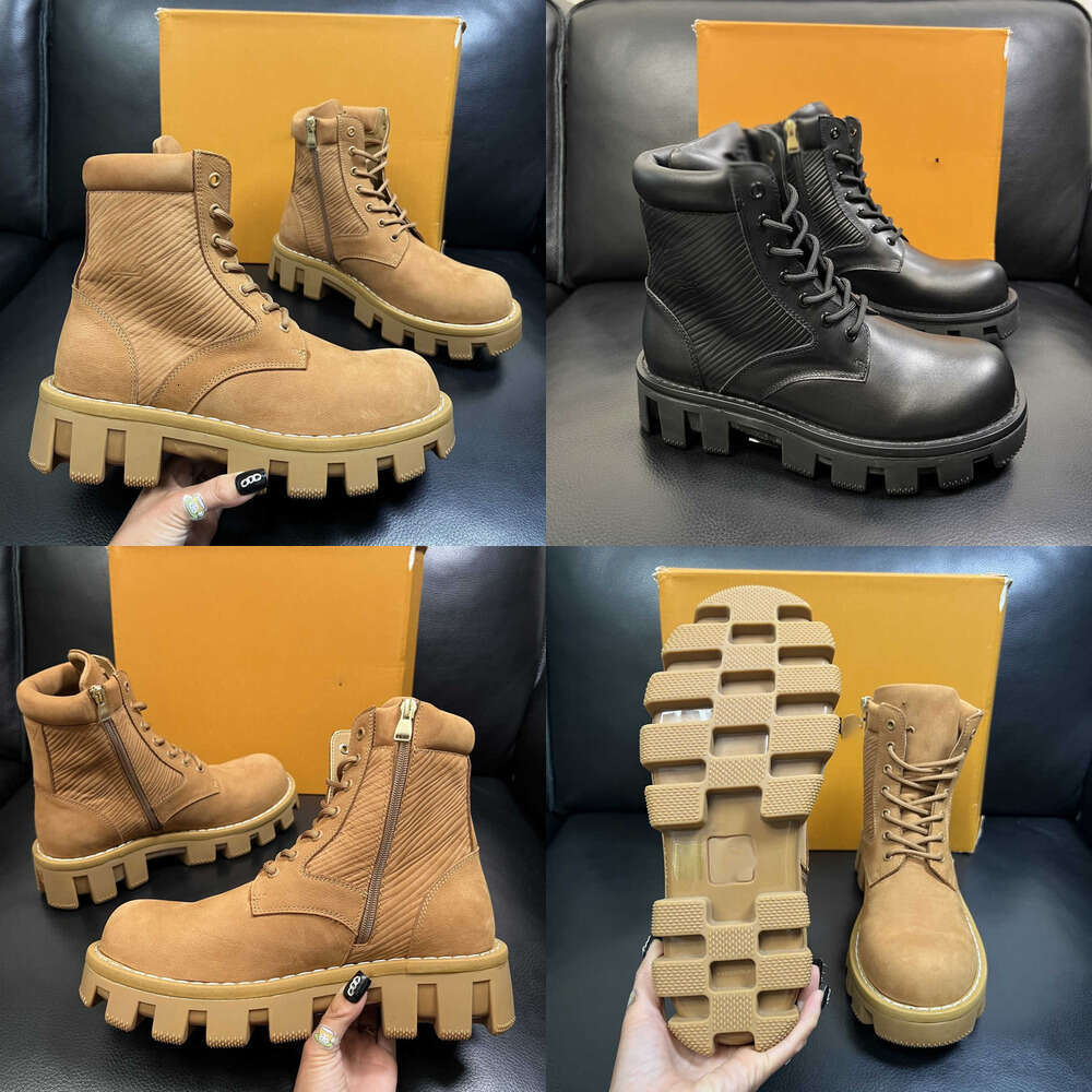 Fashion Martin Classic booties designer boot mens Round Toe Strap Height Increasing Thick Sole flat Suede calfskin Leather Motorcycle Boots Short knight boots