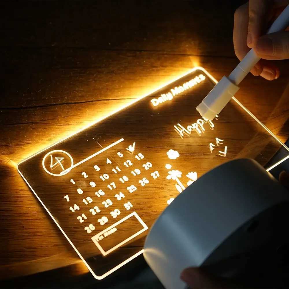 DIY Notepad LED Drawing Board Glowing Acrylic Message Board With Pen Erasable Childrens Drawing Letter Message Board Night Lamp M251128