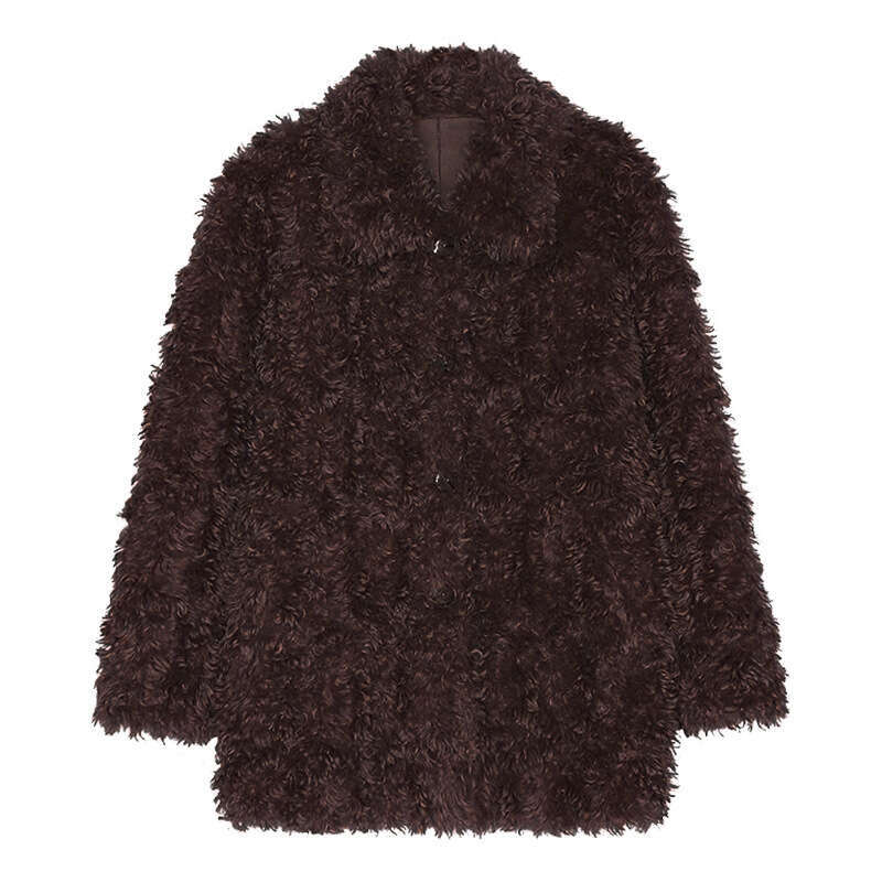 Short Loose Teddy Bear Curly Fur One Piece British Style Lamb Wool Thick Coat Autumn Winter Luxury Designer - view 6