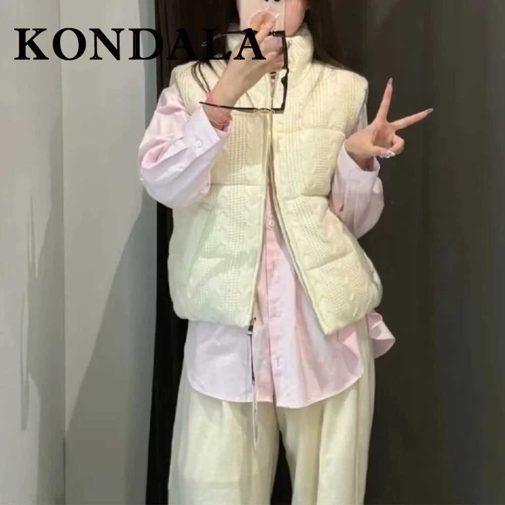 KONDALA Fashion 2025 Winter Solid Cotton Vest Knit Zipper Streetwear Turtleneck Pockets Sleeveless Jacket Casual Chic OutwearT251128
