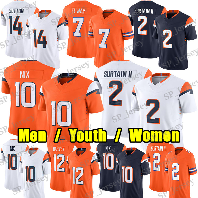 #10 Bo Nix Football Jersey #2 Pat Surtain II Courtland Sutton RJ Harvey JK Dobbins Champ Bailey Peyton Manning Meinerz Talanoa Hufanga John Elway Jahdae Barron jerseys