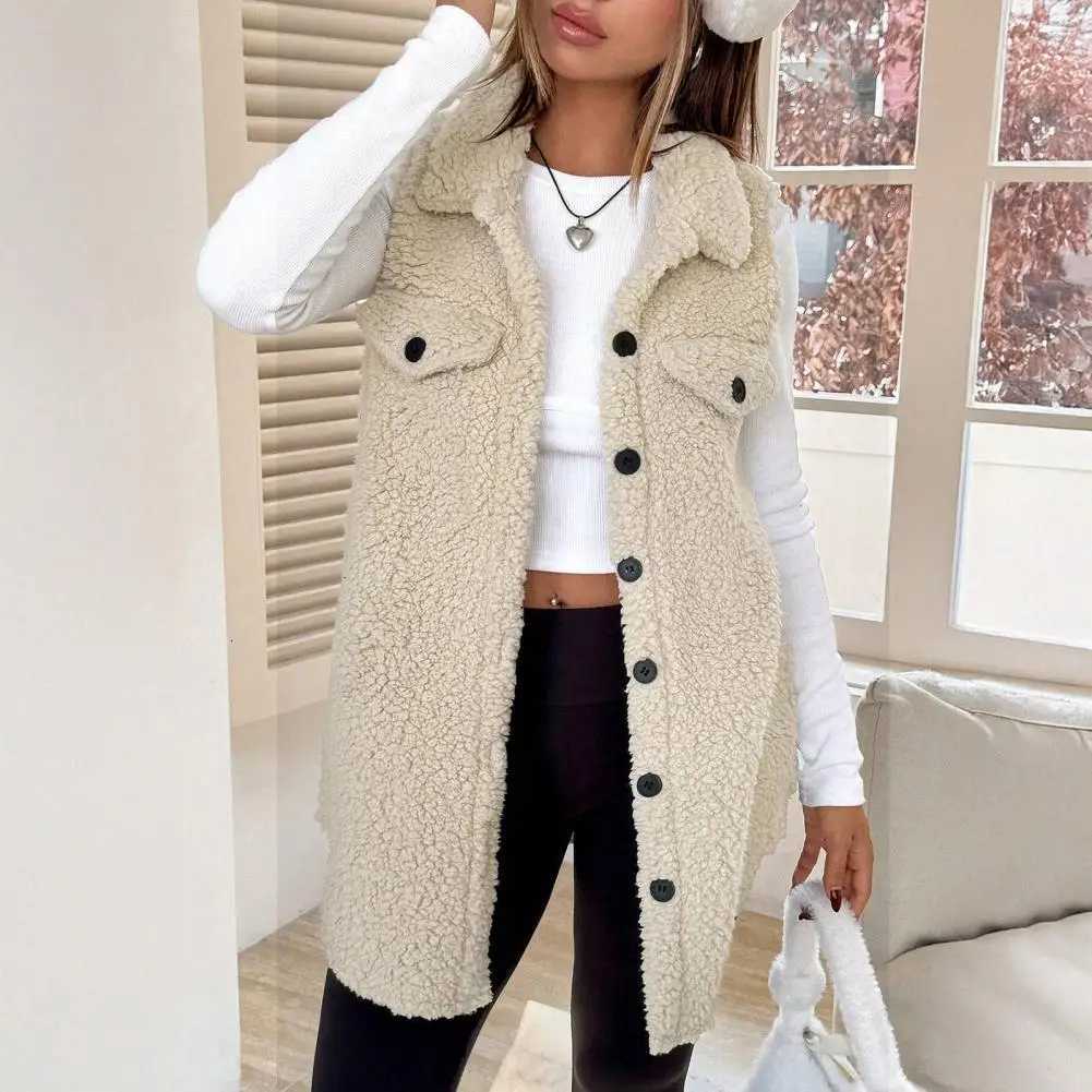 Women Polyester Vest Jacket Skin-friendly Women Vest Cozy Sherpa Vest for Women Oversized Fuzzy Fleece Jacket with Button DownT251128