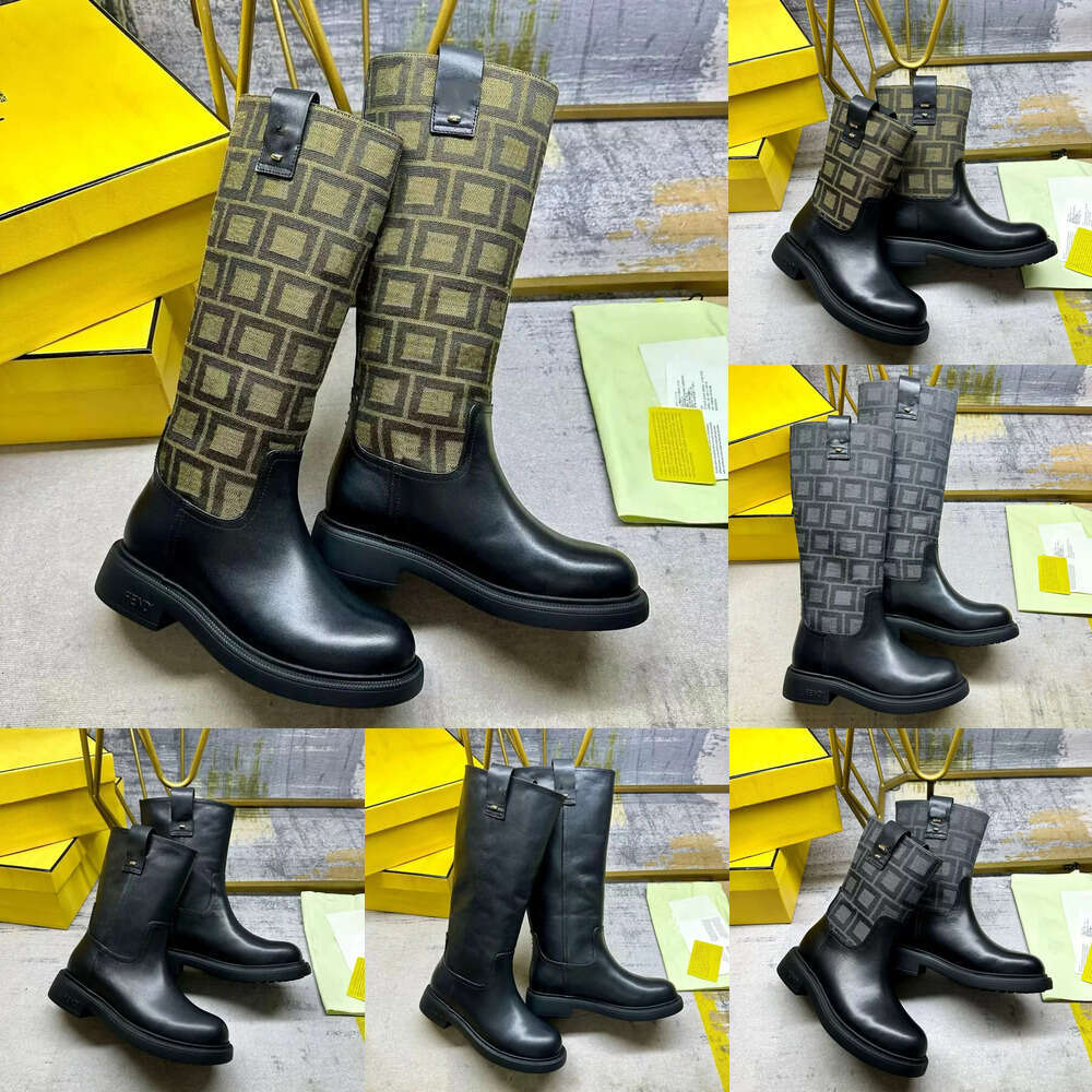 Italian Designer Women Ankle Mid Calf Boots Round Toe Classic letter logo leather canvas Flat Ankle Boots Knee Boots Luxury Fashion Vintage Brand Shoes Martin boots