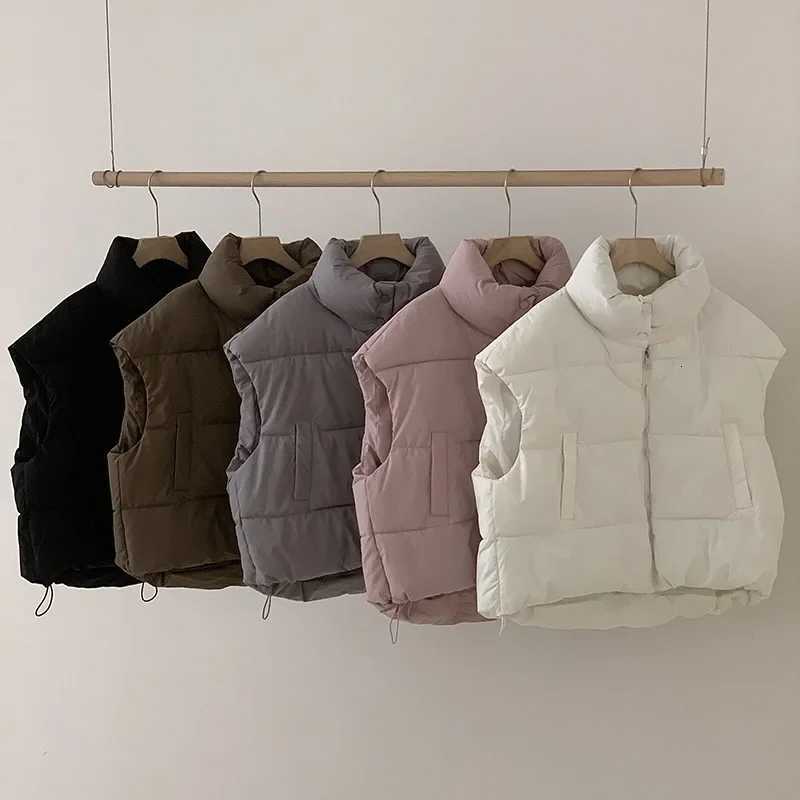 Women Fall Mock Neck Vest Coat Solid Zipper Up Warm Casual Loose Thicken Jacket Coat Puffer Jackets 2024 Winter Casual WaistcoatT251128